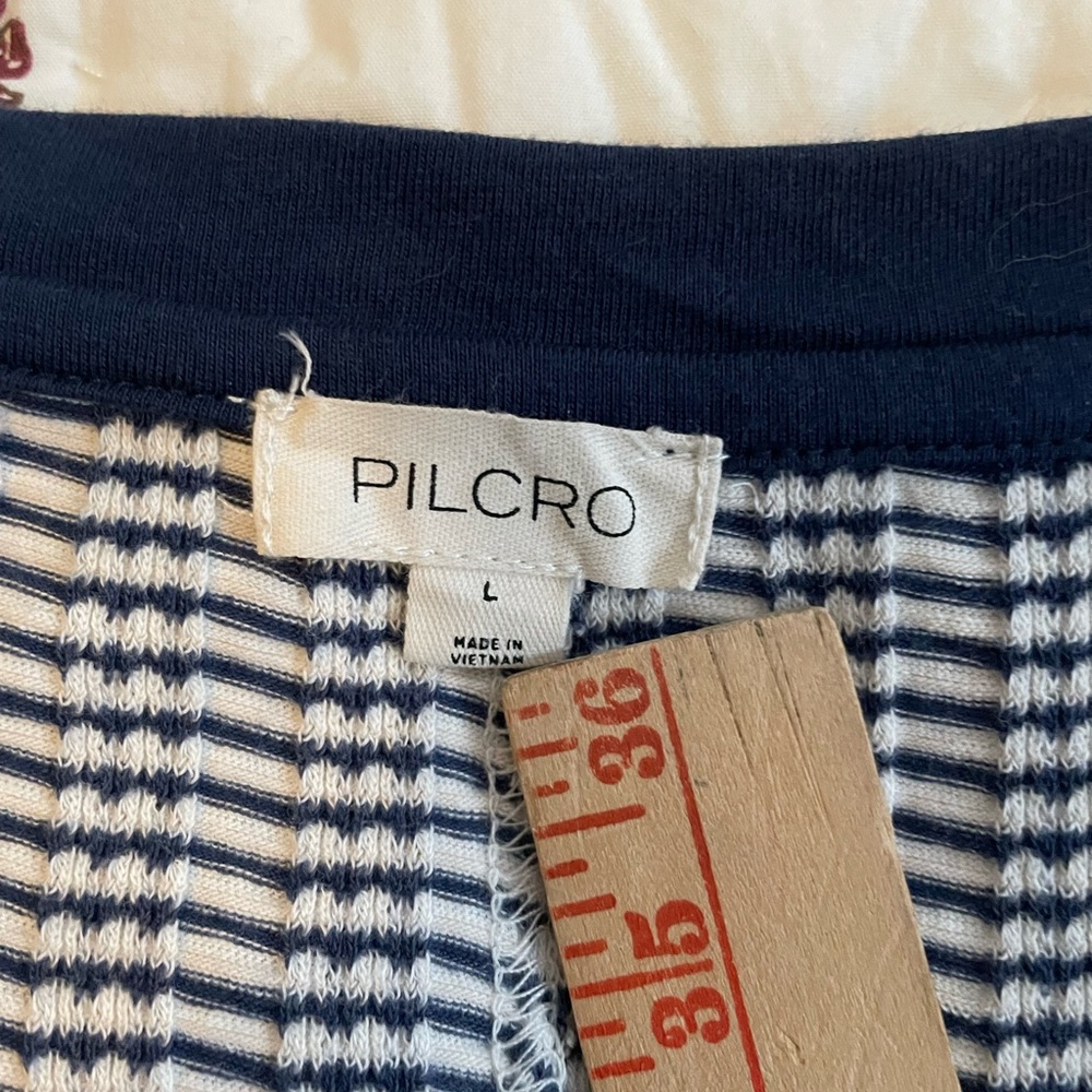 Anthro’s Pilcro Navy & White Striped V-Neck Top - Picture 5 of 7